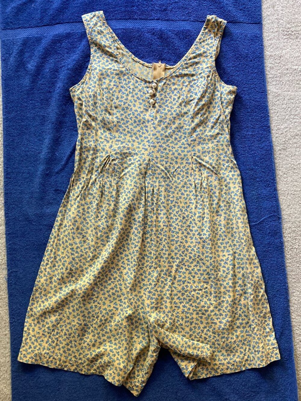 Vintage Moda International Yellow/Blue Floral Rayon Playsuit, Small
